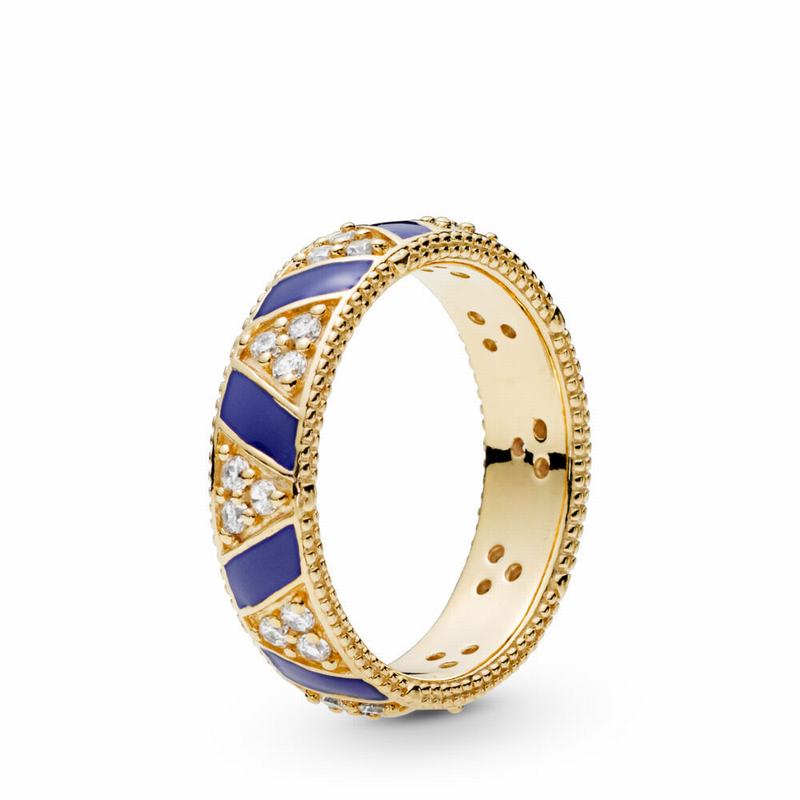 Pandora Shine™ Exotic Stones & Stripes Stackable Ring Ireland - 18ct Gold Plated/Enamel/Blue/Cubic Z